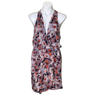 Parker Tango NWT $264 Floral Mini Wrap Dress, Silk Sleeveless Women's Size L